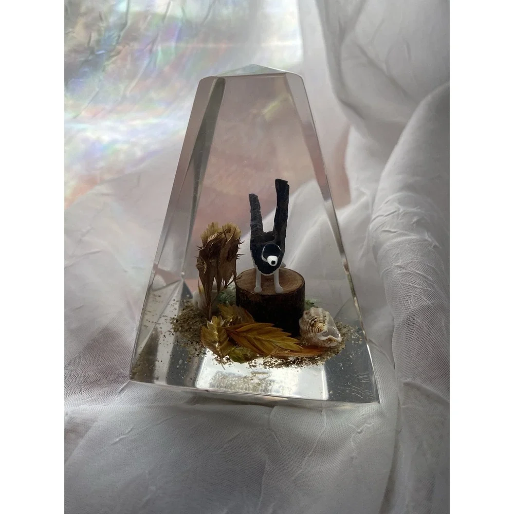 Lucite Canadian Goose Paperweight Unique Canada Hand Carved Wood,  2.5